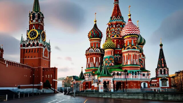 Colorful historic architecture with iconic domes at sunset