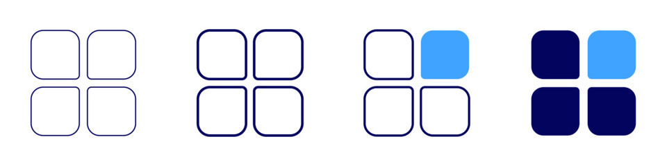 Grid transformation icon in 4 different styles. Thin Line, Line, Bold Line, Duotone. Duotone style. Editable stroke