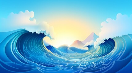 paper cut art of an ocean wave with a soft graden,generative ai illustration