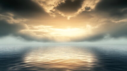 Obraz premium Dramatic ocean sunset, misty calm