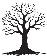 trees silhouettes vector design elements | Silhouette of a dead tree vector illustration. Trees and branches without leaves | Bare tree silhouette without barren leaves dead no scary.