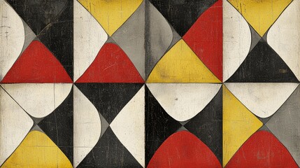 Fototapeta premium Abstract geometric pattern with red, yellow, black, and white shapes creating a vibrant design