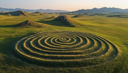 Spiral Earth Art in a Lush Grassy Plain