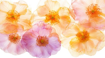 Delicate Arrangement of Colorful Floral Petals in Soft Peach and Pink Shades on White Background