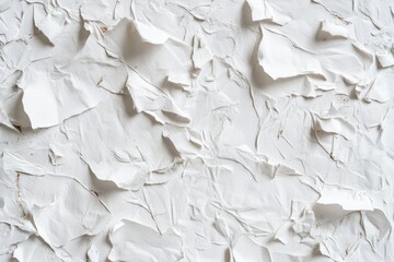 Torn white paper texture background, studio shot, crumpled, design element