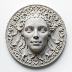 Ornate Circular Bas-Relief of a Womans Face