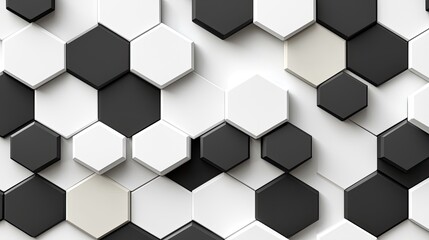 Naklejka premium Abstract arrangement of black and white hexagonal tiles creating a modern geometric pattern