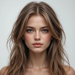 Fototapeta premium Woman with long wavy light brown hair and fair skin