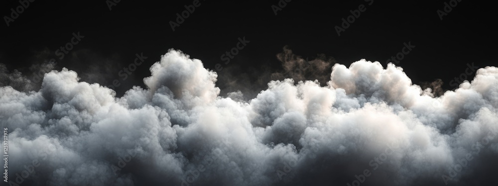 Wall mural abstract minimalistic clouds pattern on black background for design banner template with central whi