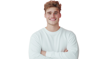 Smiling young man on a transparent background in casual attire