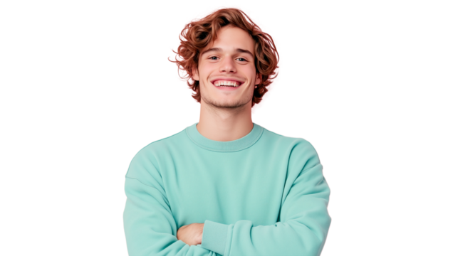 Lifestyle portrait of a smiling young man on transparent background
