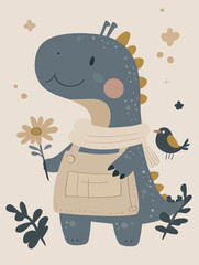  Blue Dinosaur with Bird