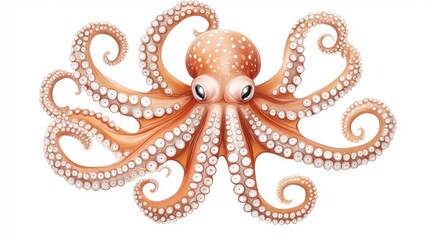 Obraz premium Detailed Portrait of a Colorful Octopus Displaying Tentacles Against a White Background