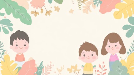 simple flat illustration background template with pastel colors and tropical leaves for an invitation.