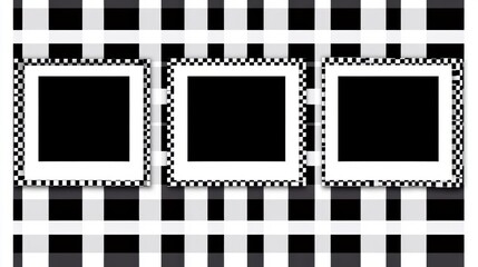 Abstract Black and White Checkered Pattern with Empty Frames on a Plad Background