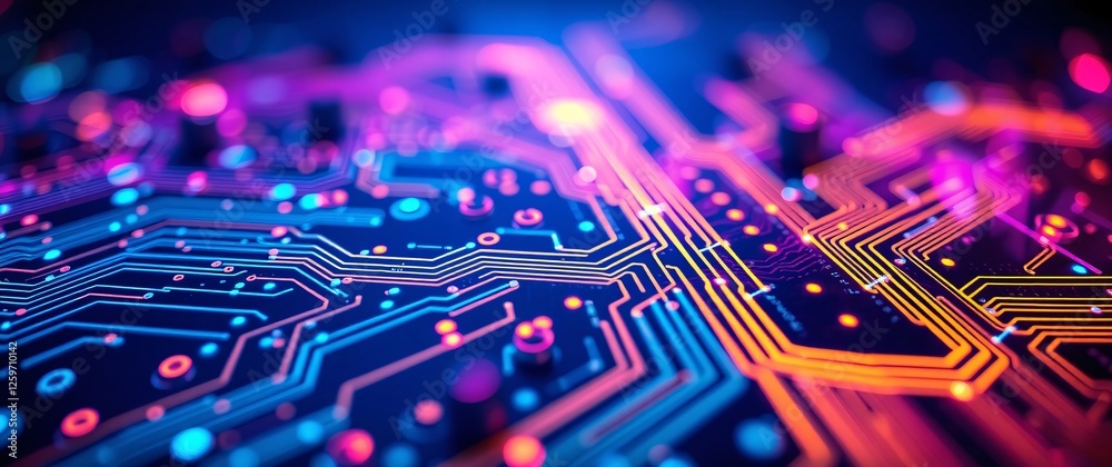 Wall mural abstract computer technology multicolor background banner futuristic business data technology modern