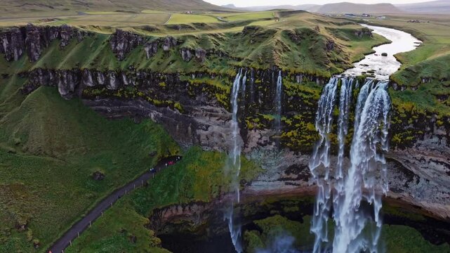 Majestic Hengifoss Waterfall in Iceland: Aerial View