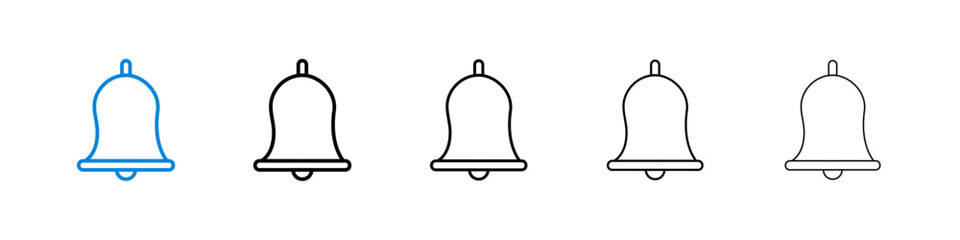 Bell icons in five different stroke sizes