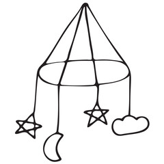 mobile for a crib for small children, cute children s black and white vector coloring, outline, line art