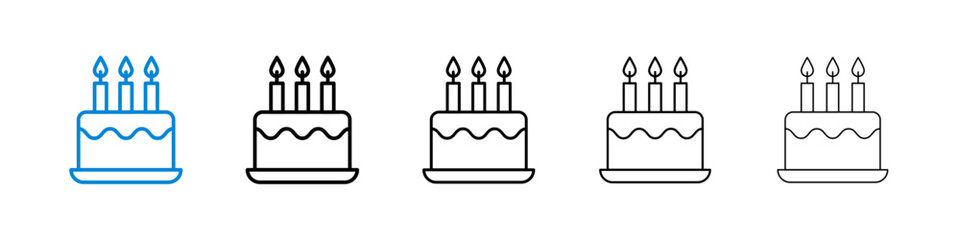 Cake birthday icons in five different stroke sizes
