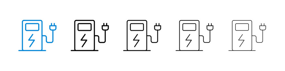 Charging station icons in five different stroke sizes