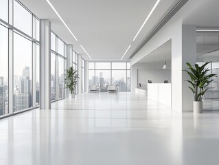 Fototapeta premium Modern open space white office with city view