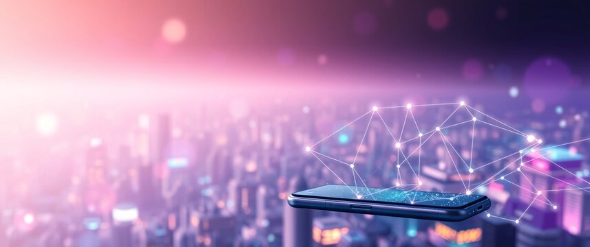smart phone and smart city, wireless communication network, IoT(internet of things), CPS(Cyber-Physical Systems), ICT(Information Communication Technology), abstract image visual