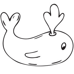 small cute whale, children s bath toy, fun bathing, cute children s black and white vector coloring, line art, outline