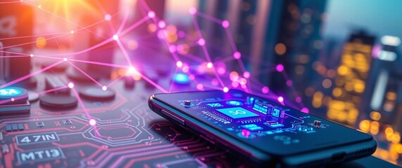 smart phone and smart city, wireless communication network, IoT(internet of things), CPS(Cyber-Physical Systems), ICT(Information Communication Technology), abstract image visual