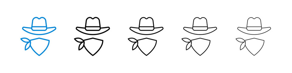 Cowboy icons in five different stroke sizes