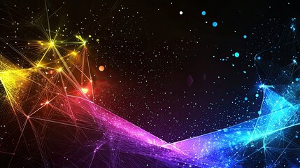 Vibrant abstract digital artwork showcasing colorful geometric patterns and glowing particles