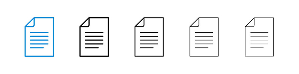 Document icons in five different stroke sizes