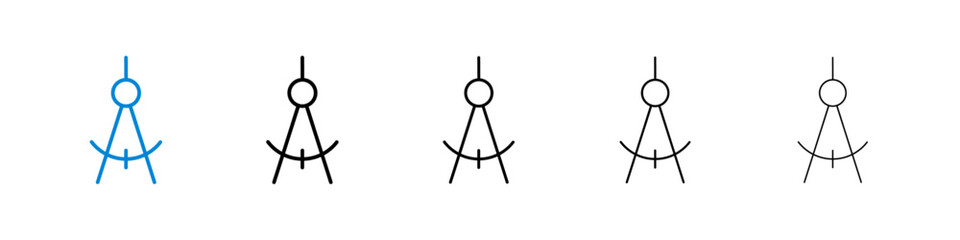 Drafting compass icons in five different stroke sizes