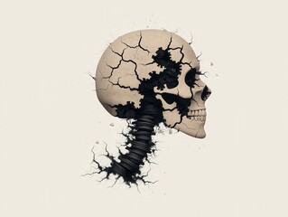 Symbolic Illustration of Recovery Through Spine and Skull Imagery with Cracked Surface Design