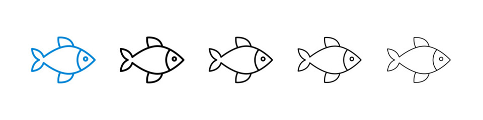 Fish icons in five different stroke sizes
