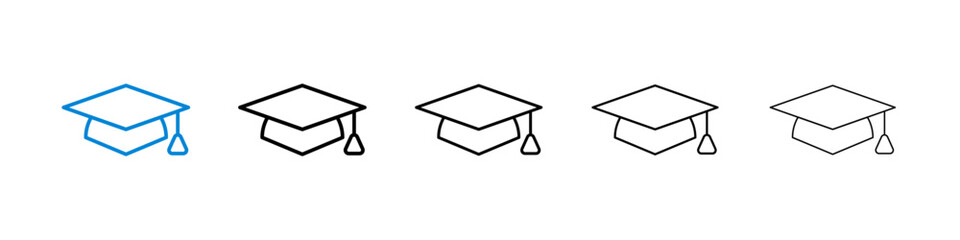 Graduation cap icons in five different stroke sizes