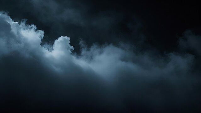 Thick fog rolling across a deep black background, with soft, billowing clouds of smoke 07