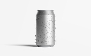 Canned drink bottle with ice drops on white background