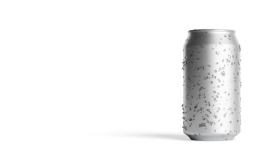 Canned drink bottle with ice drops on white background