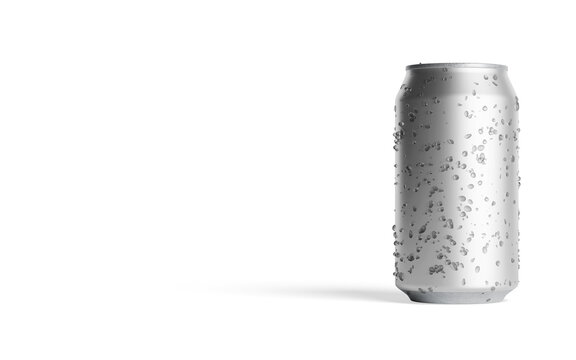 Canned drink bottle with ice drops on white background