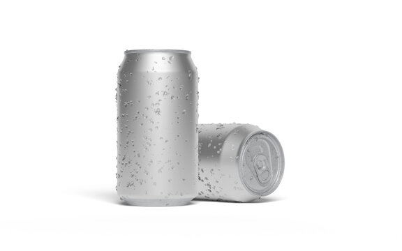 Canned drink bottle with ice drops on white background