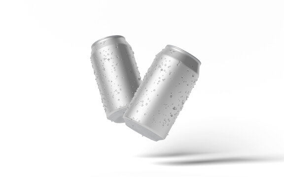 Canned drink bottle with ice drops on white background