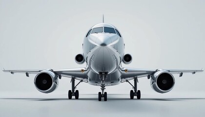Naklejka premium Front view of a silver passenger airplane