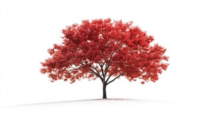 Obraz premium A vibrant red tree stands alone on a white background, symbolizing beauty and tranquility.