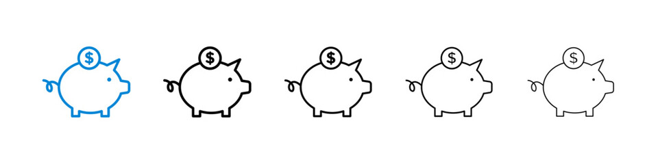 Piggy bank icons in five different stroke sizes