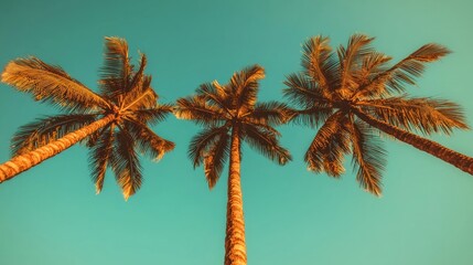 Tropical palm trees against a clear sky, vacation background