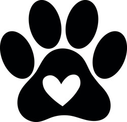 Paw Heart Print Vector Symbol for Animal Love
