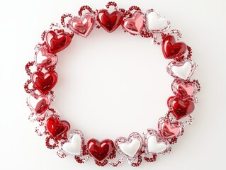 Obraz premium Red pink and white hearts border frame framing element on white background