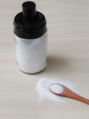 Sea Salt In Wooden Spoon on table wood	