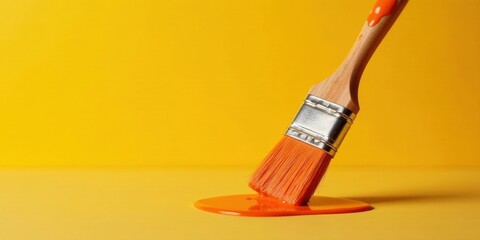A paintbrush with vibrant orange paint, delicately resting on a matching surface, creating a visually appealing and artistic scene.